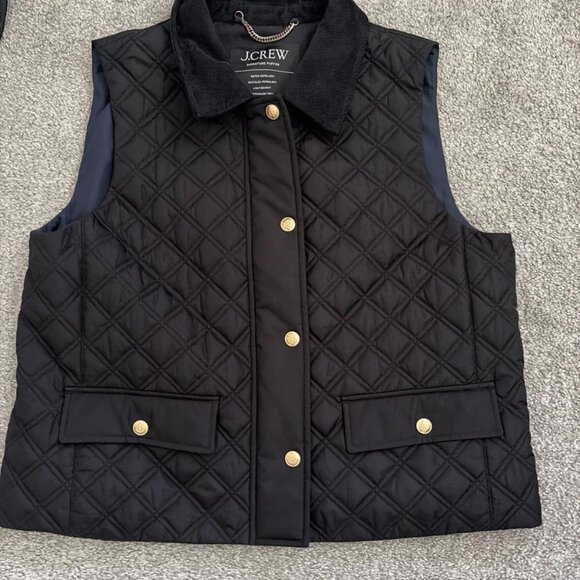 NEW J Crew Womens Quilted Puffer Barn Vest Snaps Zip Pockets Black S $500 NWT - Picture 2 of 5